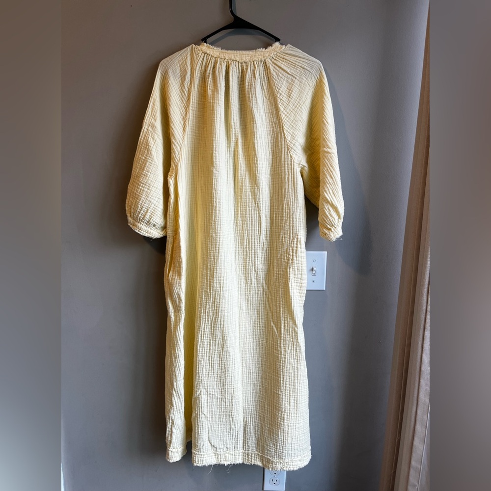 Ocean + Main Yellow Gauze Midi Dress with Pockets S/M - Picture 9 of 11